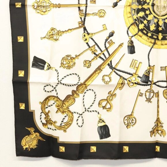 HERMES Carre 90 Scarf ""LES CLES THE KEYS RARE"" Silk White Auth - Picture 9 of 16